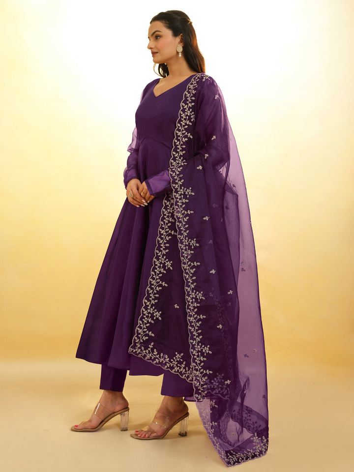 Glamorous Purple Organza Festival Wear Salwar Suit With Dupatta