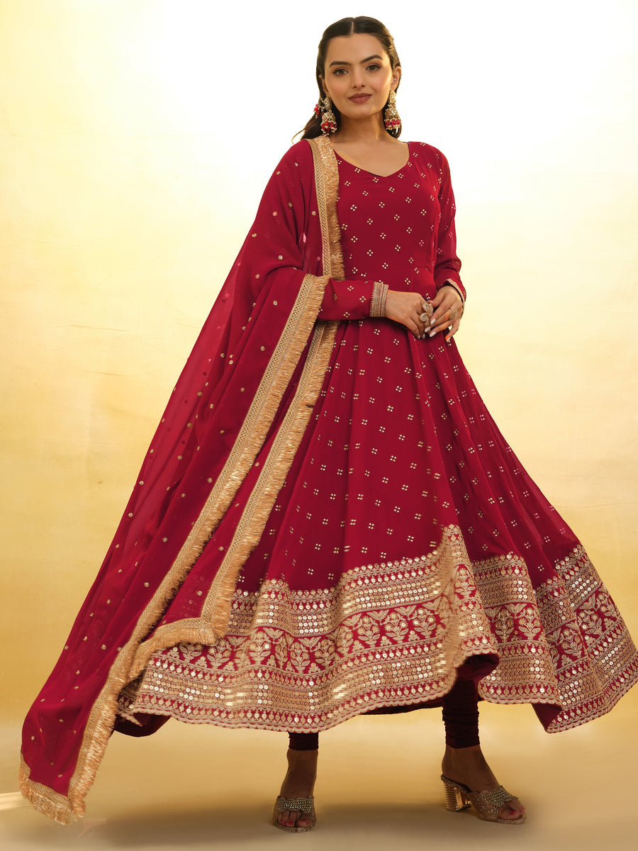 Magnetic Red Embroidered Georgette Wedding Wear Salwar Suit