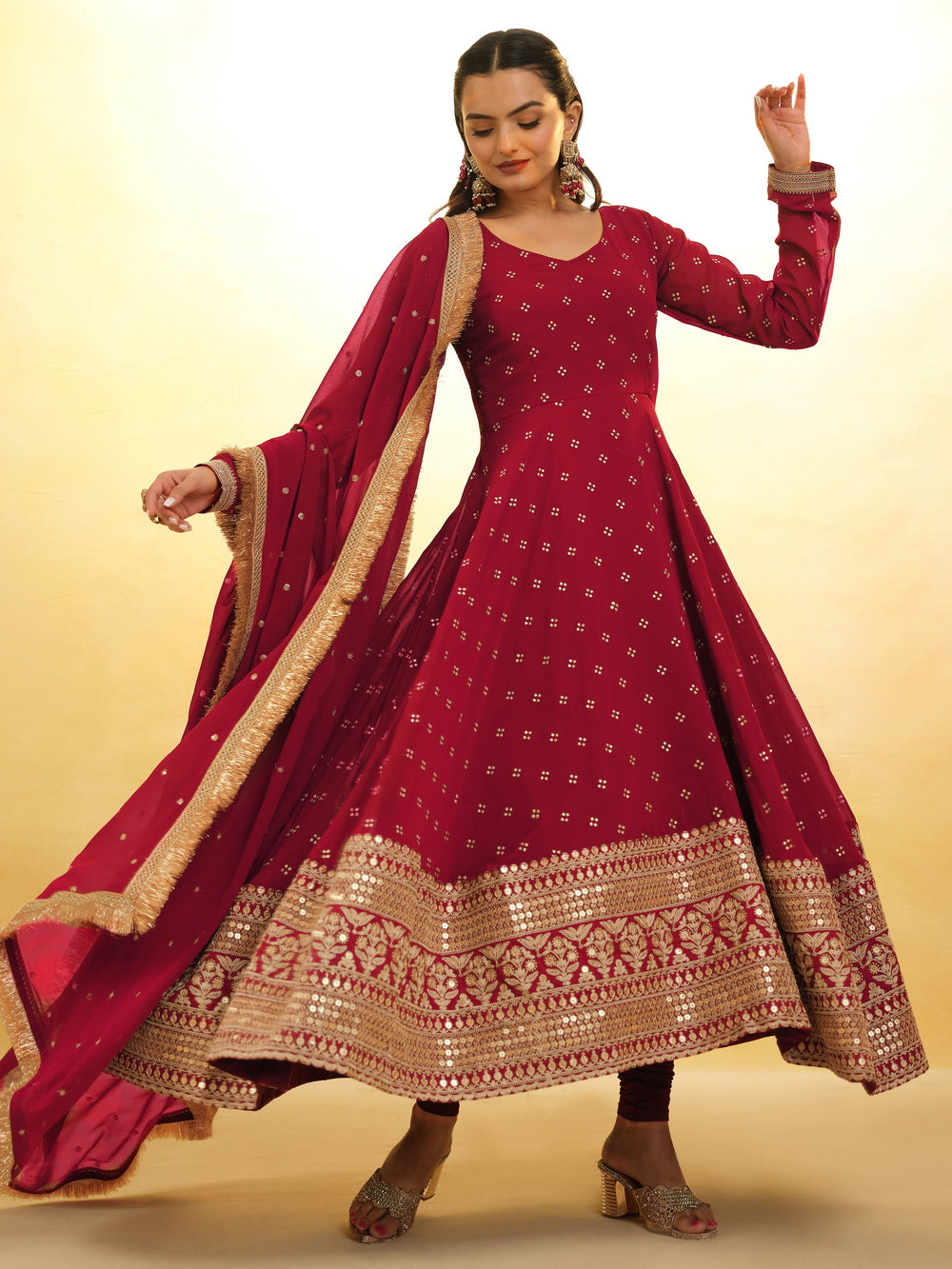 Magnetic Red Embroidered Georgette Wedding Wear Salwar Suit