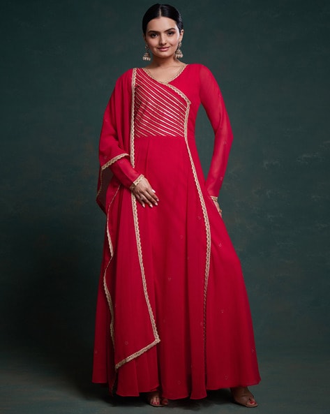 Wedding Red Gown | Solid Pleated Gown | Elegant Formal Wear Dress