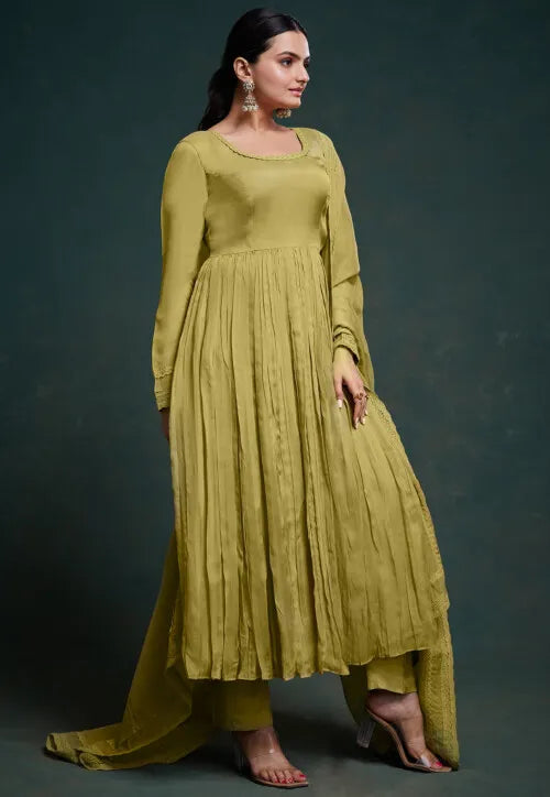 Olive Green Shalwar Suit for Women | Traditional Salwar Kameez