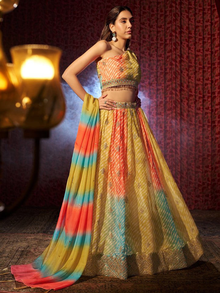 Charming Yellow Printed Organza Haldi Wear Lehenga Choli With Dupatta