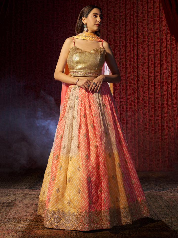 Beautiful Multi-Color Printed Organza Engagement Wear Lehenga Choli