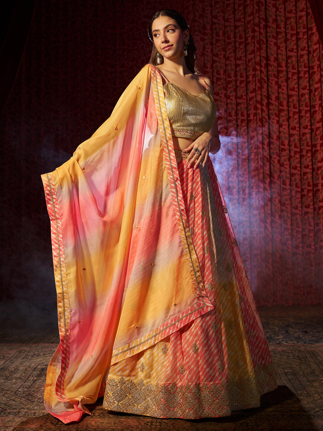 Beautiful Multi-Color Printed Organza Engagement Wear Lehenga Choli