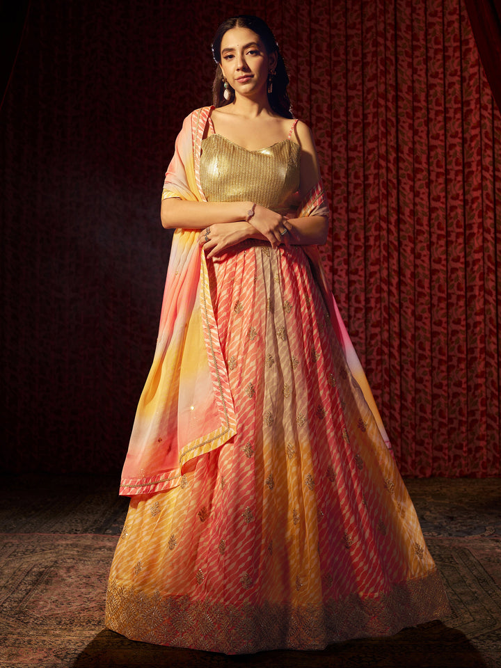 Beautiful Multi-Color Printed Organza Engagement Wear Lehenga Choli