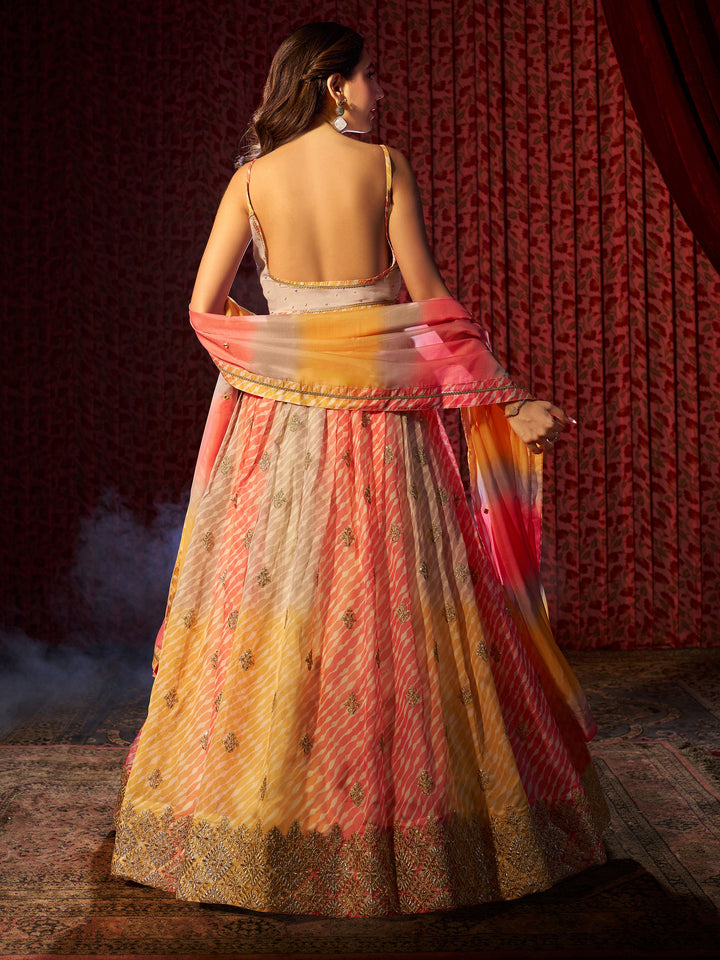 Beautiful Multi-Color Printed Organza Engagement Wear Lehenga Choli