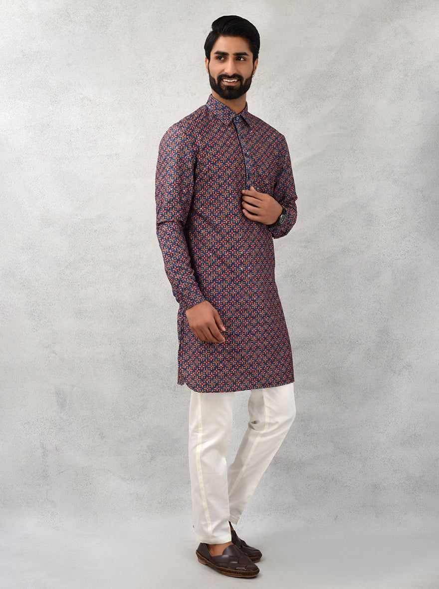 Men’s cotton blend kurta pajama, multicolor, traditional USA attire