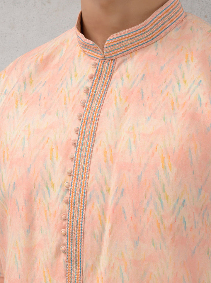 Stylish Peach Kurta Pajama with Silk Blend Fabric