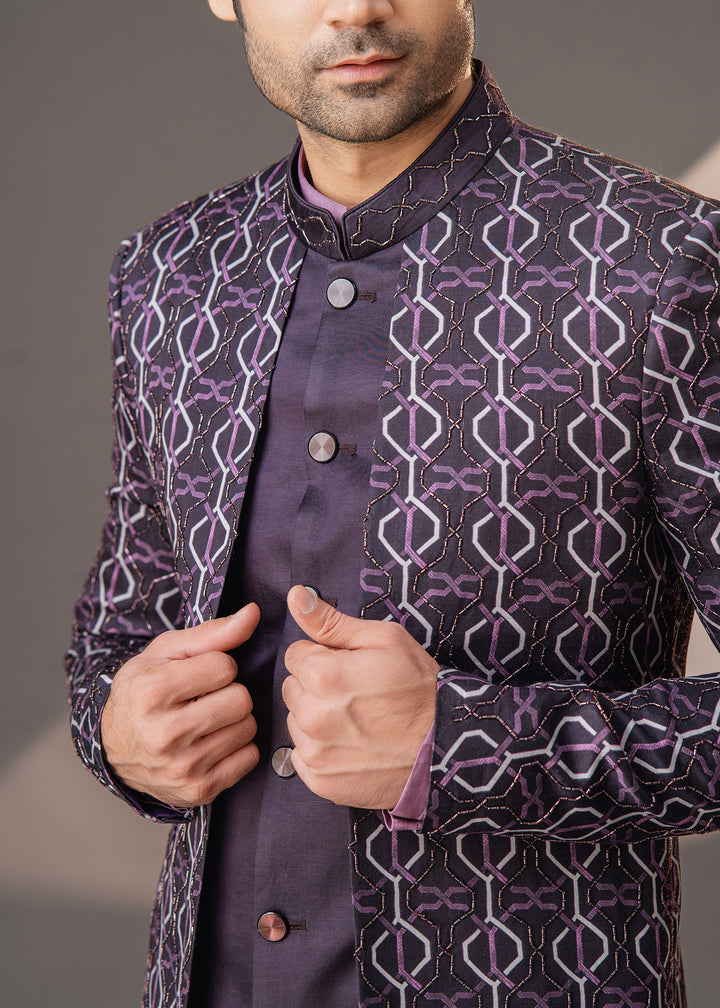 Elevate your ethnic wardrobe with our deep purple layered Indo Western attire, tailored for comfort.