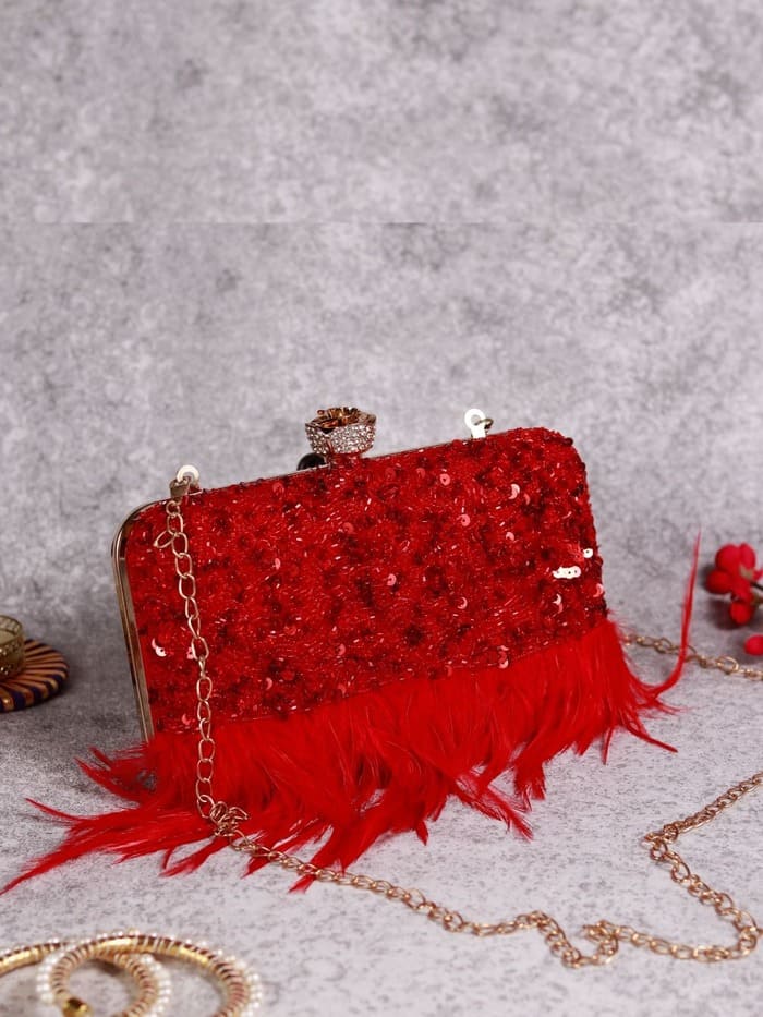 Daina Hand-Embroidered Feather Clutch | Sophisticated Statement Accessory