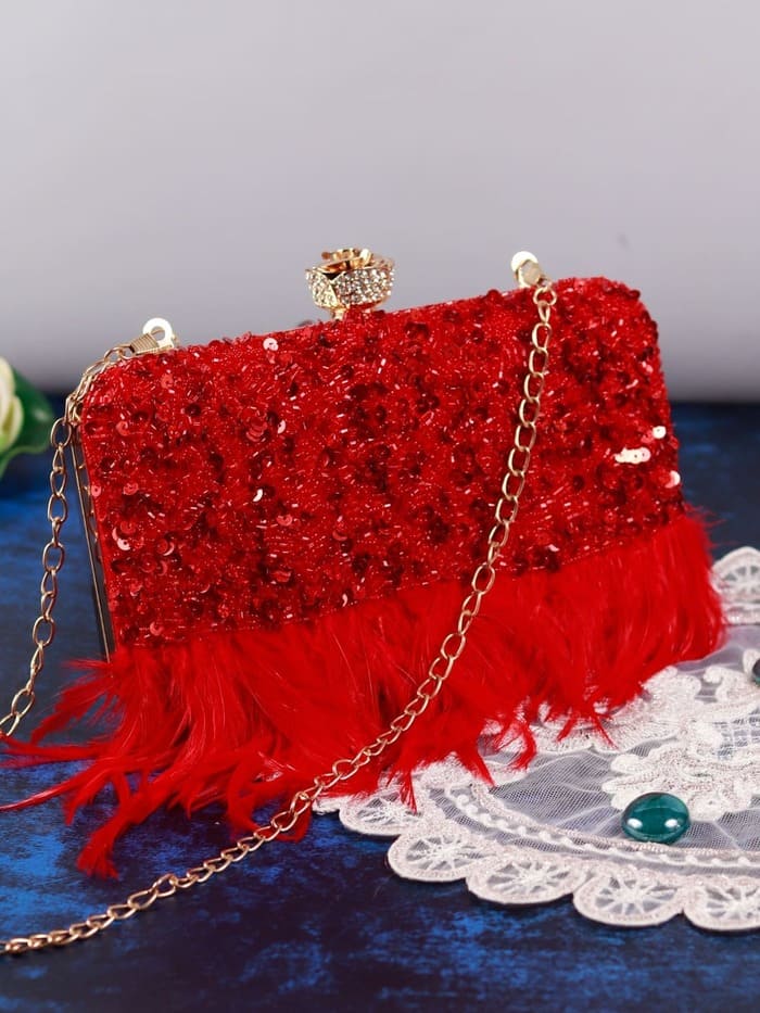 Daina Hand-Embroidered Feather Clutch | Sophisticated Statement Accessory