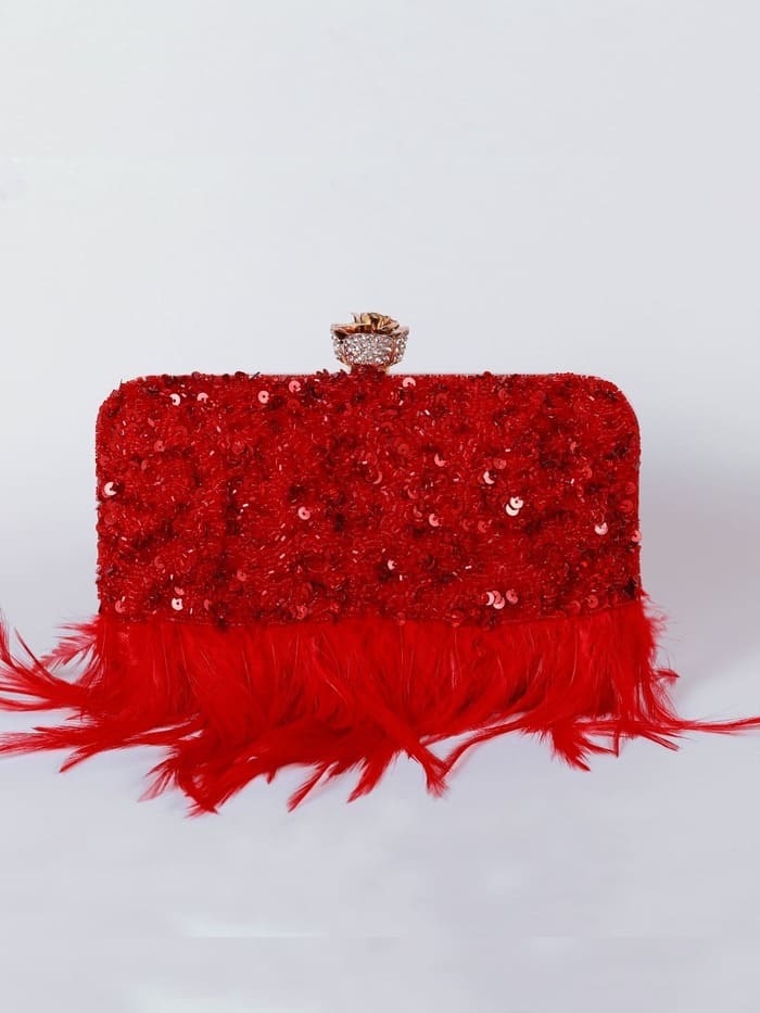 Daina Hand-Embroidered Feather Clutch | Sophisticated Statement Accessory