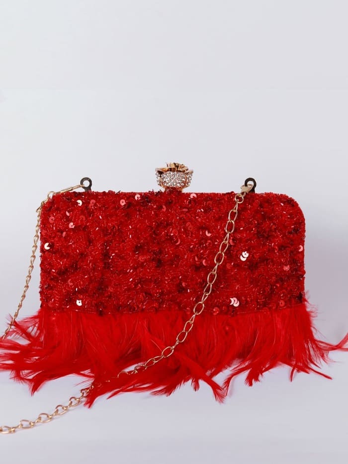 Daina Hand-Embroidered Feather Clutch | Sophisticated Statement Accessory