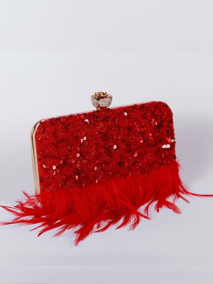 Daina Hand-Embroidered Feather Clutch | Sophisticated Statement Accessory