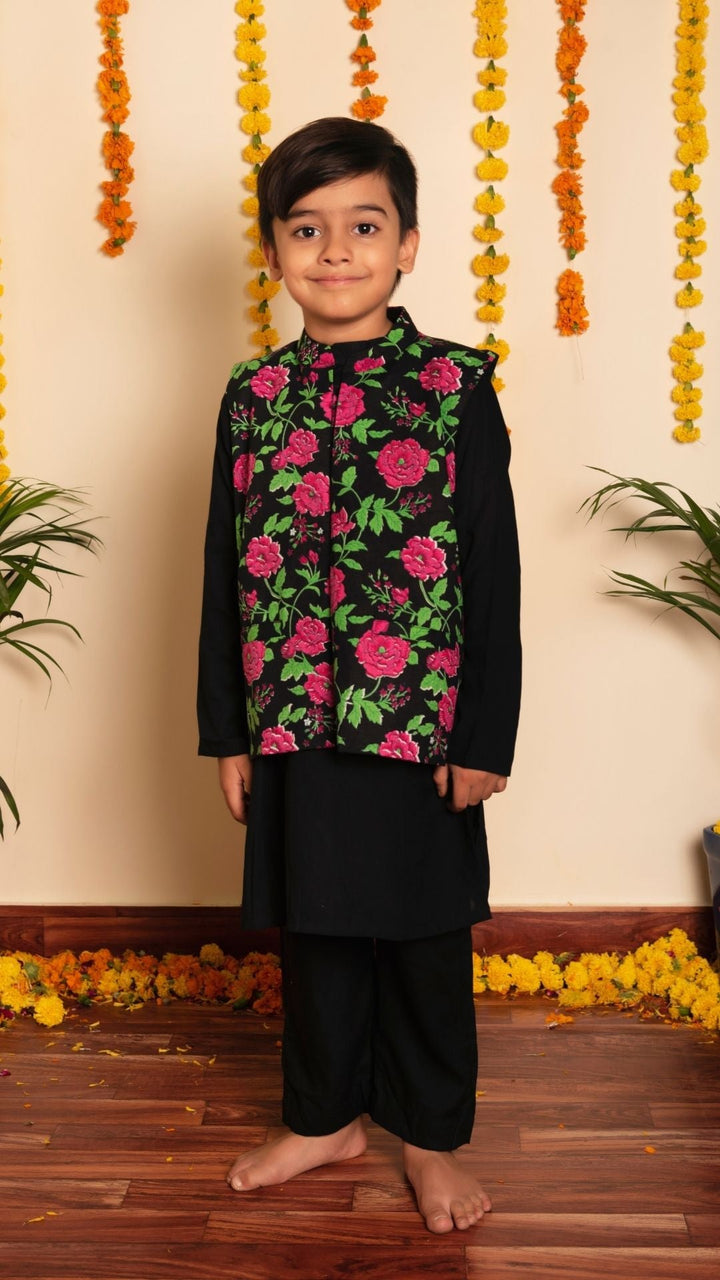 BACHPAN GULMOHAR HAND BLOCK KURTA JACKET SET - Pomcha Jaipur