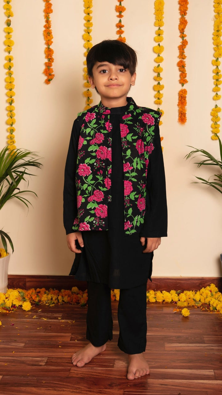 BACHPAN GULMOHAR HAND BLOCK KURTA JACKET SET - Pomcha Jaipur