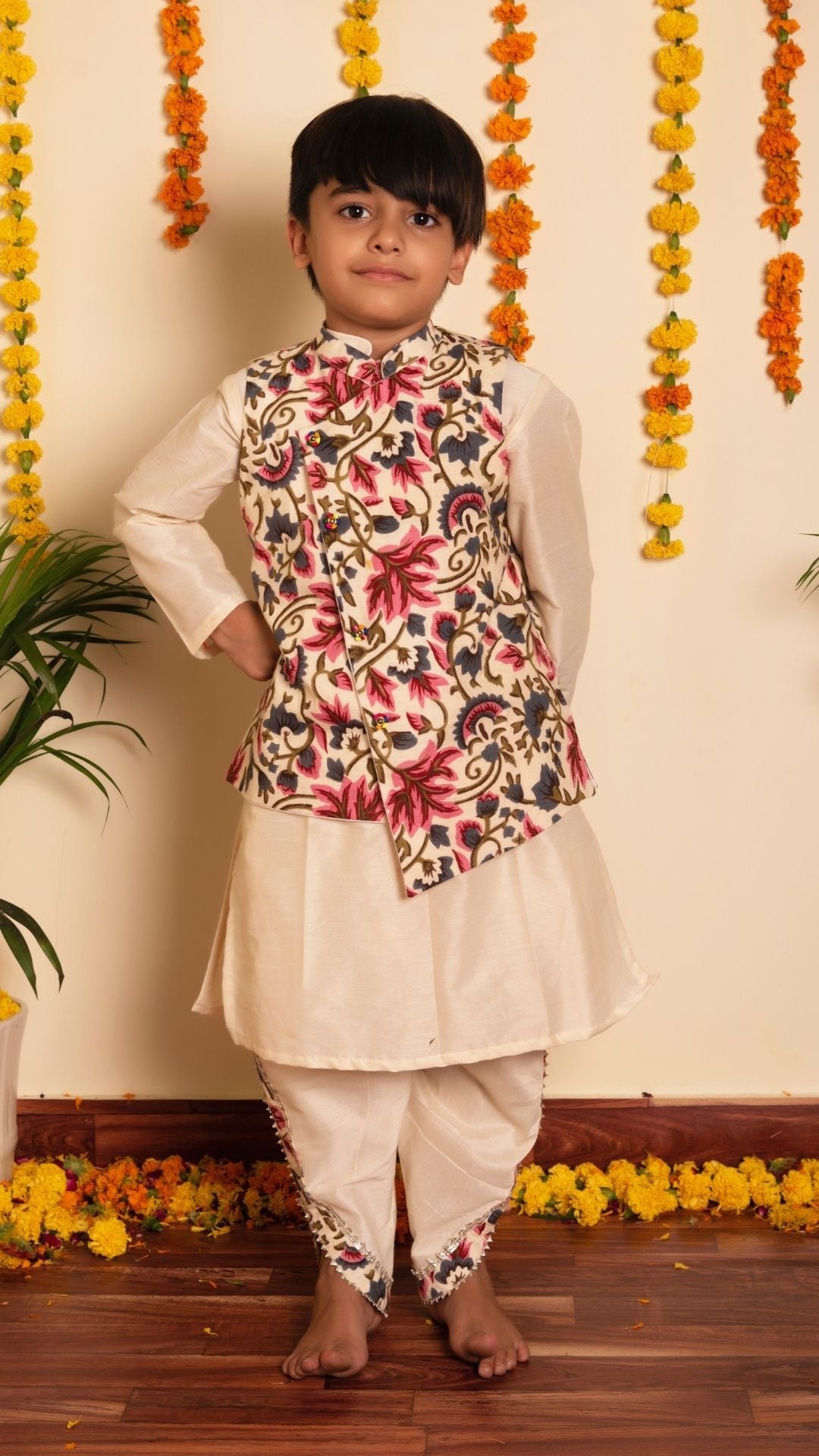 BACHPAN GARDEN ROSE KURTA DHOTI SET - Pomcha Jaipur