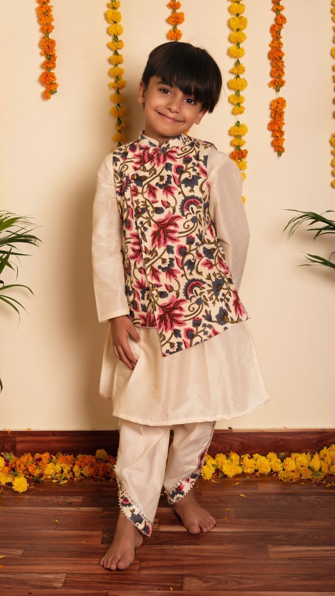 BACHPAN GARDEN ROSE KURTA DHOTI SET - Pomcha Jaipur