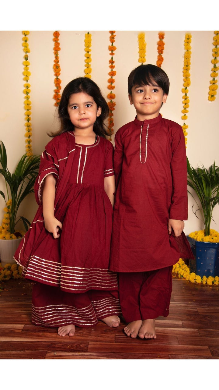 BACHPAN MAROON KURTA PANT SET - Pomcha Jaipur