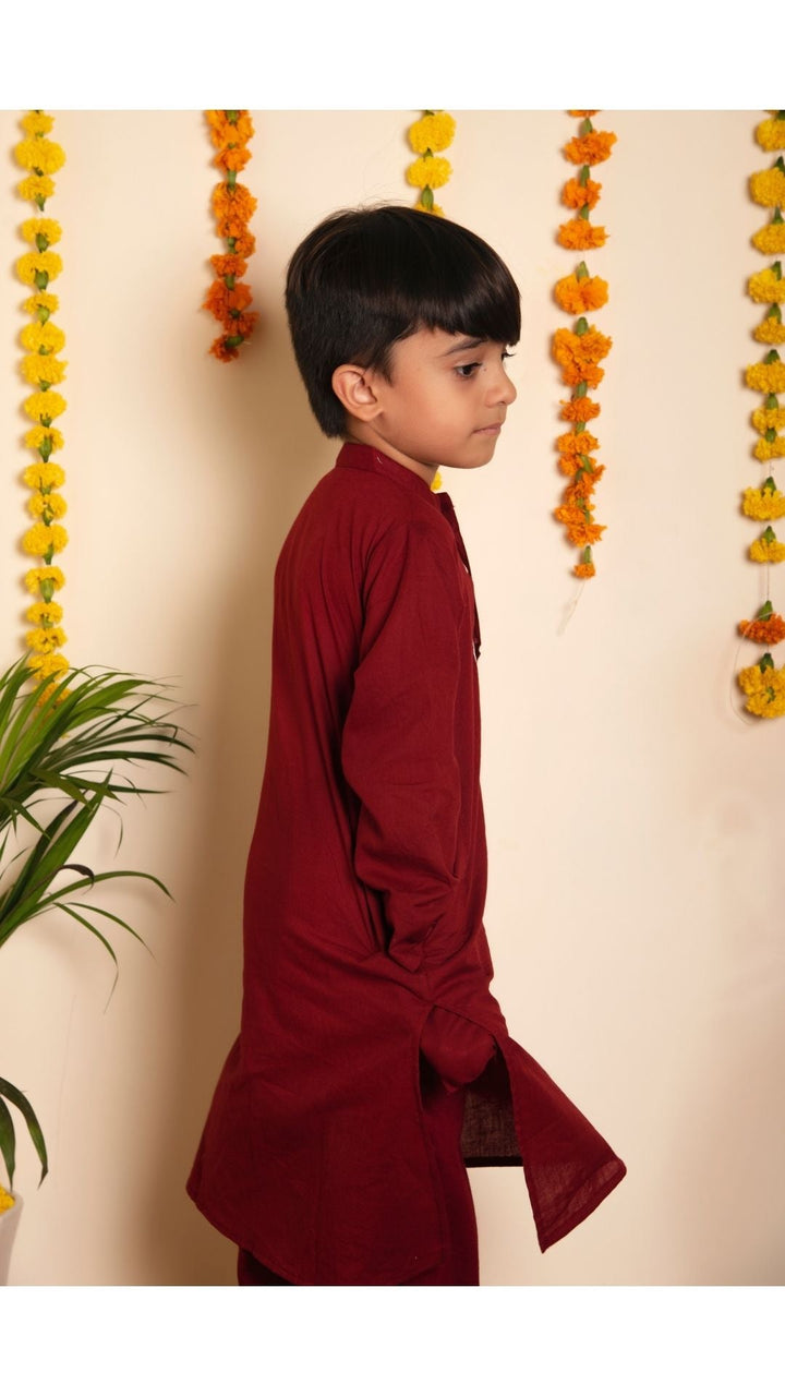 BACHPAN MAROON KURTA PANT SET - Pomcha Jaipur