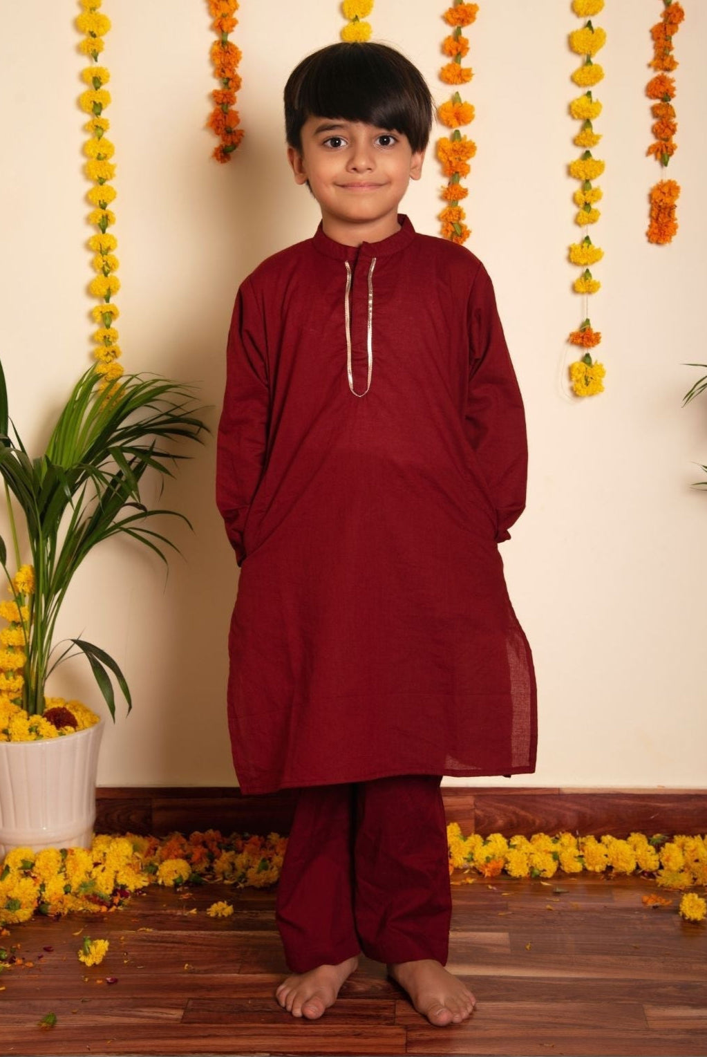 BACHPAN MAROON KURTA PANT SET - Pomcha Jaipur