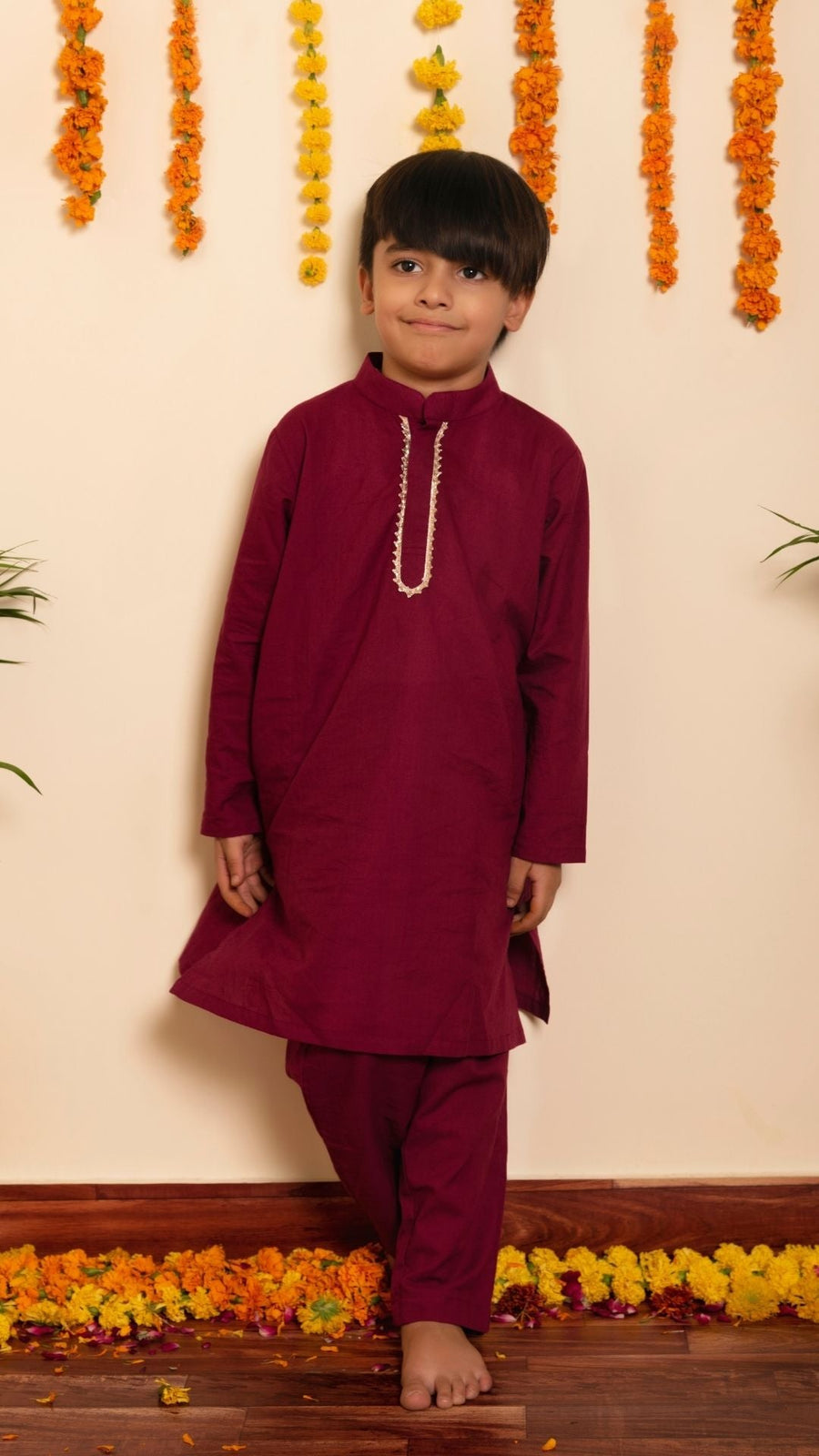 BACHPAN BURGUNDY KURTA PANT SET - Pomcha Jaipur