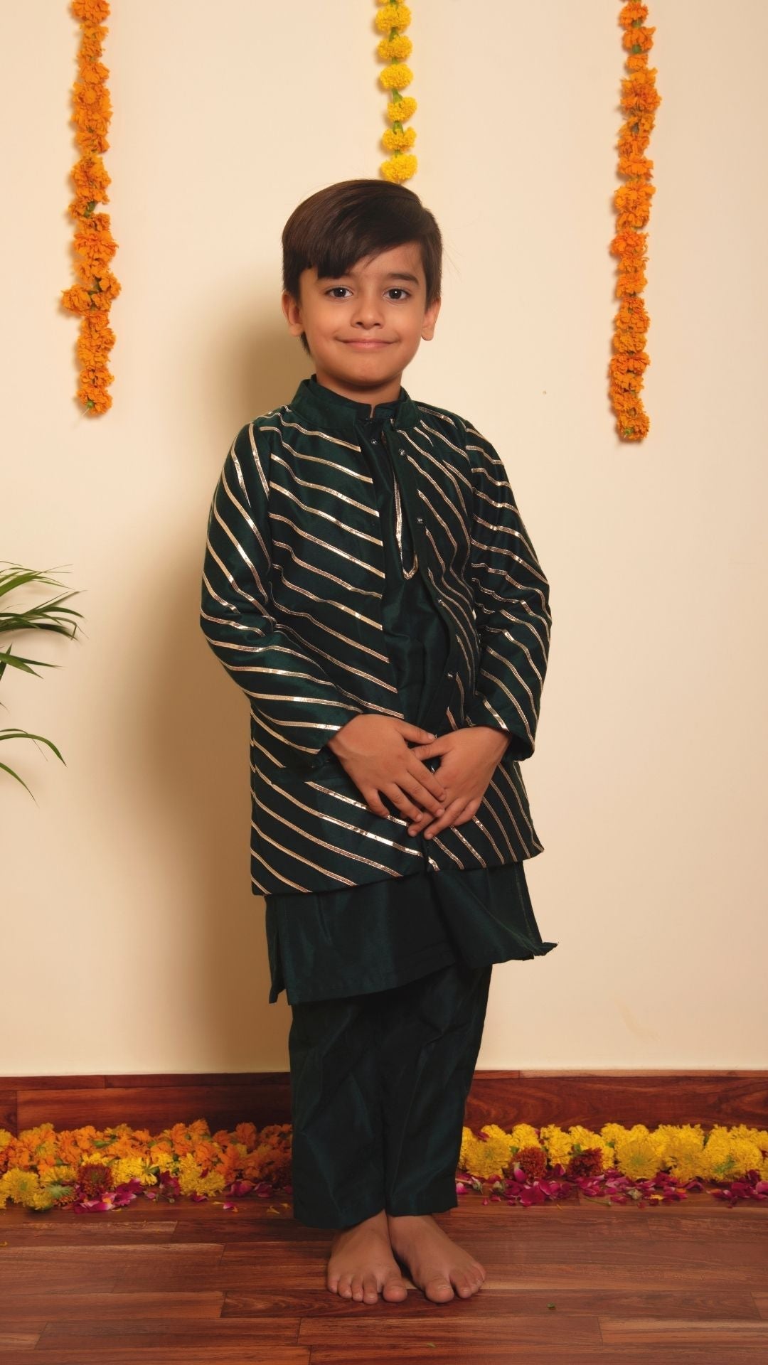 BACHPAN MIMOSA GREEN KURTA JACKET SET - Pomcha Jaipur