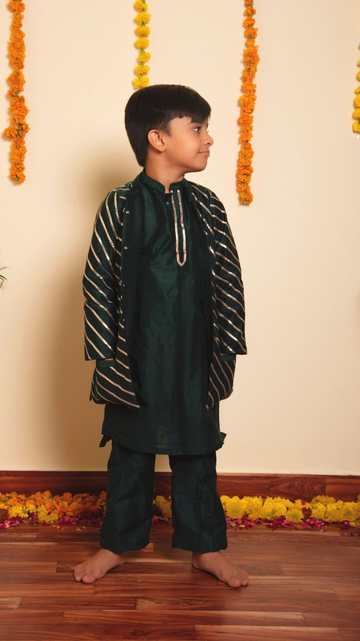 BACHPAN MIMOSA GREEN KURTA JACKET SET - Pomcha Jaipur