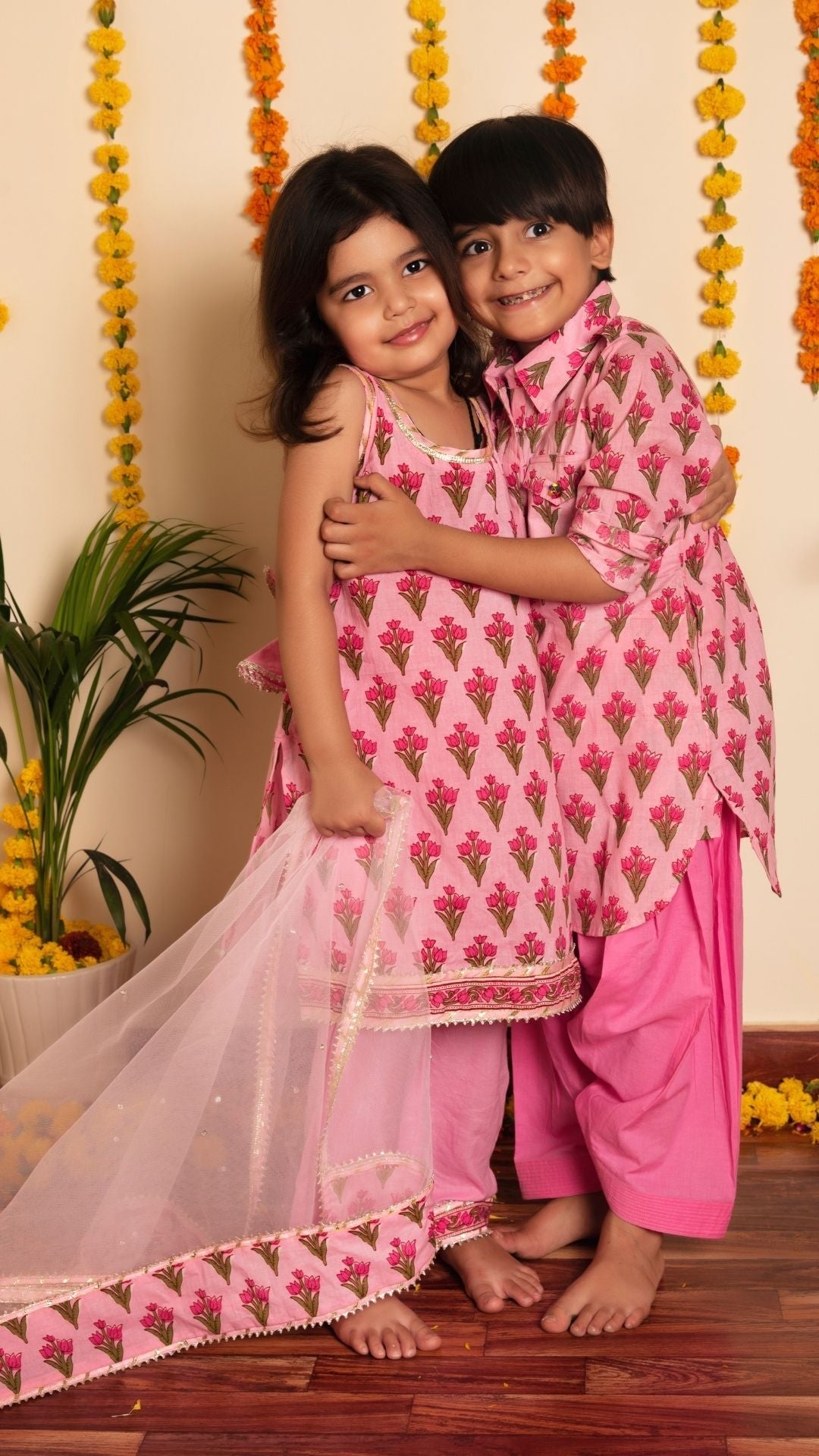 BACHPAN GULBHAR  PINK HAND BLOCK KURTA SET - Pomcha Jaipur