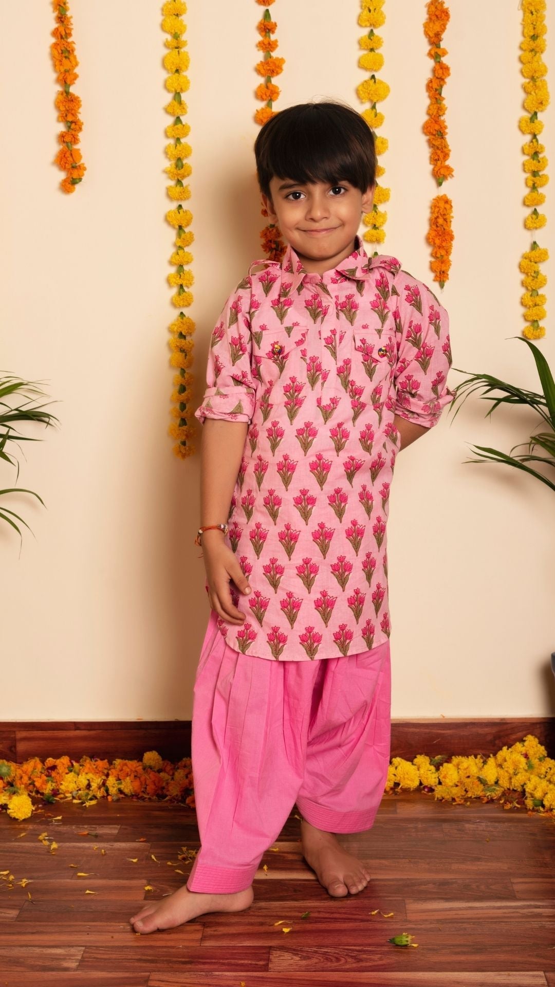 BACHPAN GULBHAR  PINK HAND BLOCK KURTA SET - Pomcha Jaipur