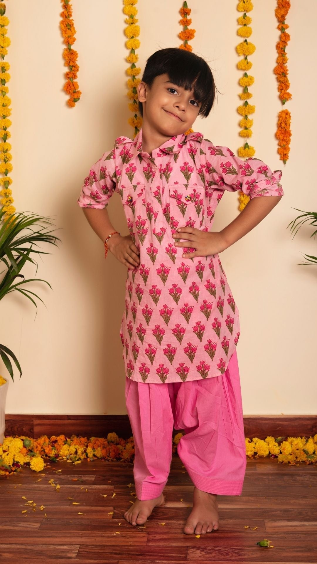 BACHPAN GULBHAR  PINK HAND BLOCK KURTA SET - Pomcha Jaipur