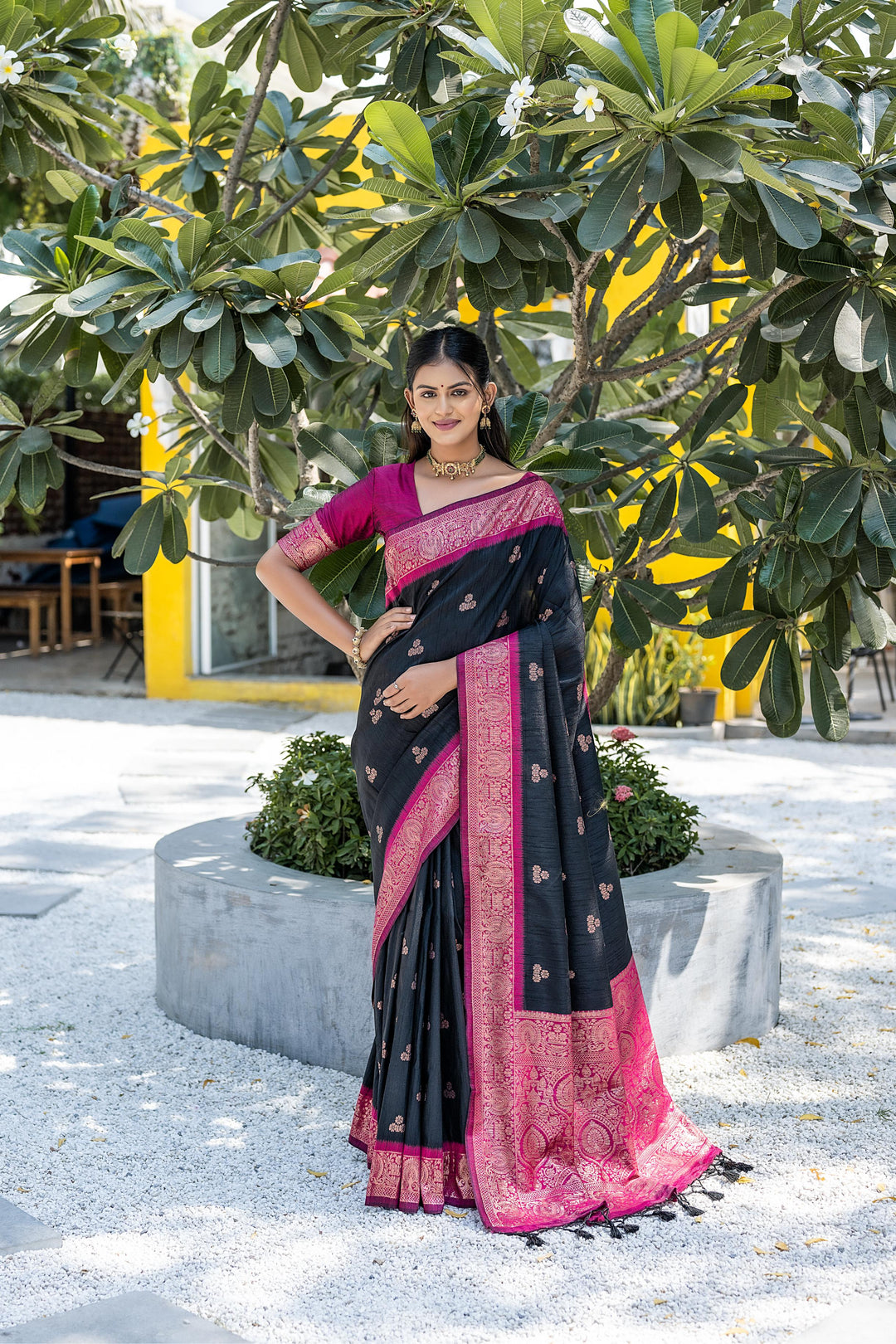 Luxurious Banarasi raw silk saree with intricate zari weaving for USA weddings