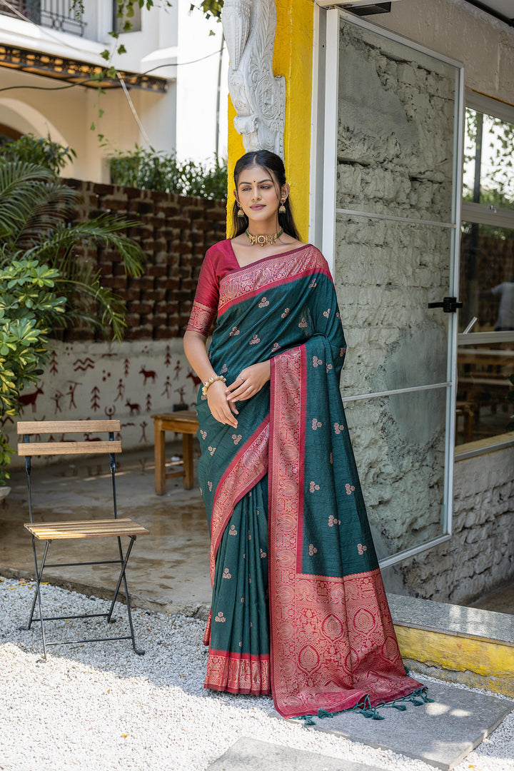 5.5 MTR soft Banarasi saree with matching blouse, ideal for USA grand occasions