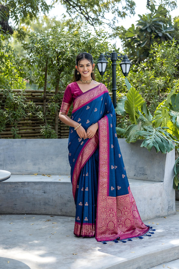 USA-market Banarasi saree with zari woven pallu and matching blouse piece