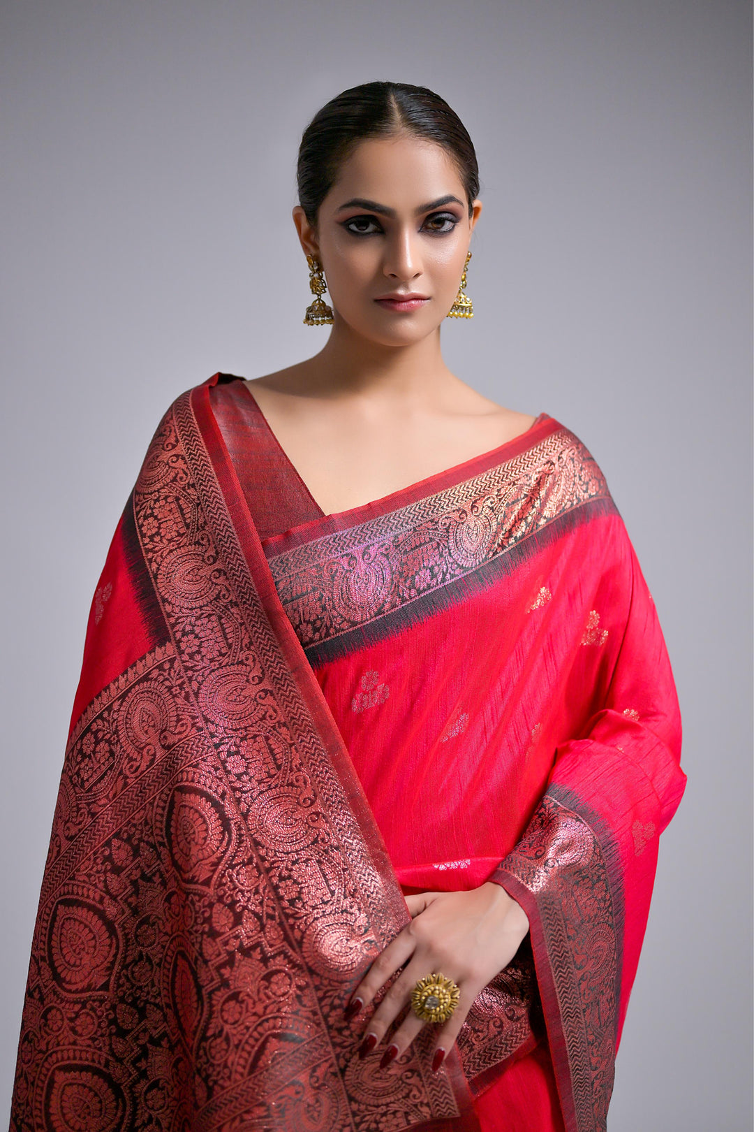 Soft Banarasi saree with zari weaving and tassels, perfect for USA festive wear