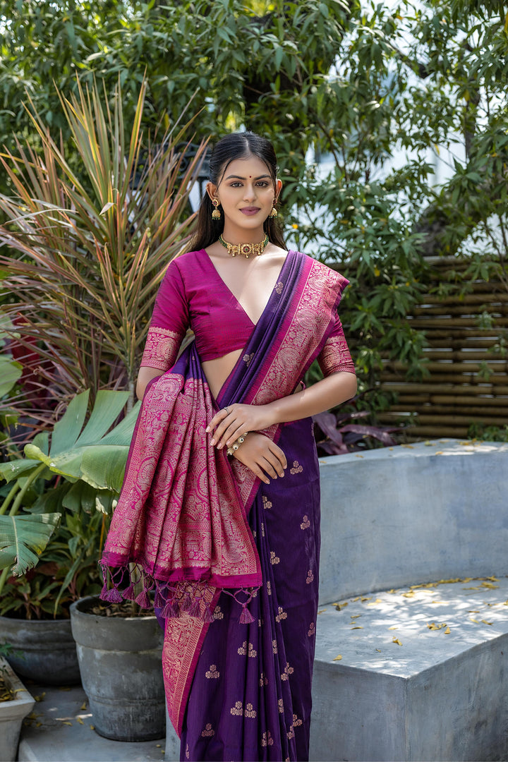 Classic raw silk Banarasi saree with zari weaving for USA grand occasions