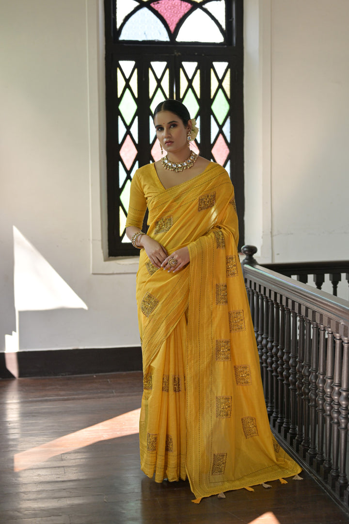 Elegant pink Kantha stitch saree in handloom Khadi Tussar silk, perfect for weddings and traditional celebrations.