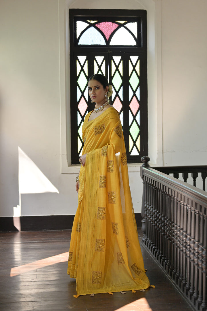 Stunning pink Kantha stitch saree with handloom Khadi Tussar silk, bringing vibrant charm to cultural gatherings.