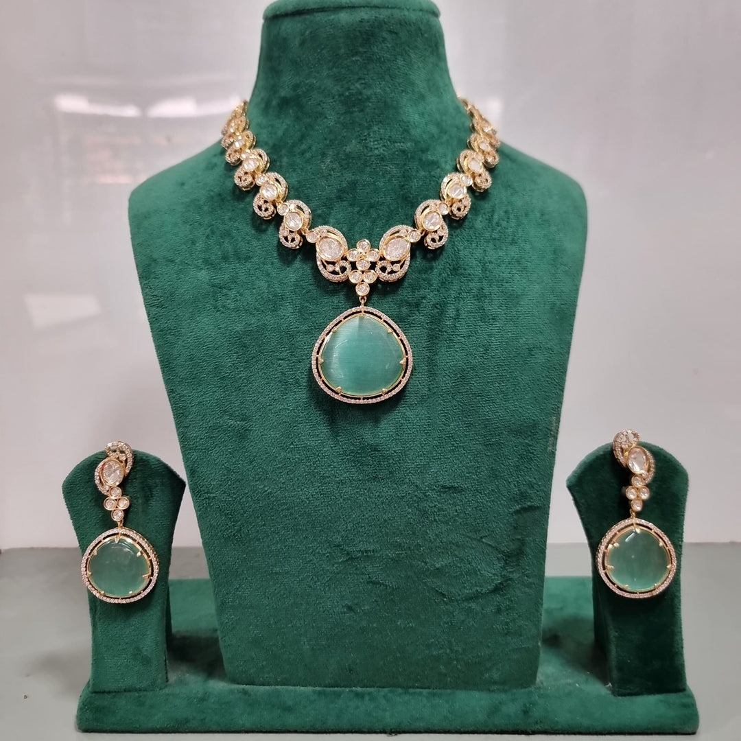 Victorian necklace set with sea green circle and curve style, perfect for adding elegance to any outfit.