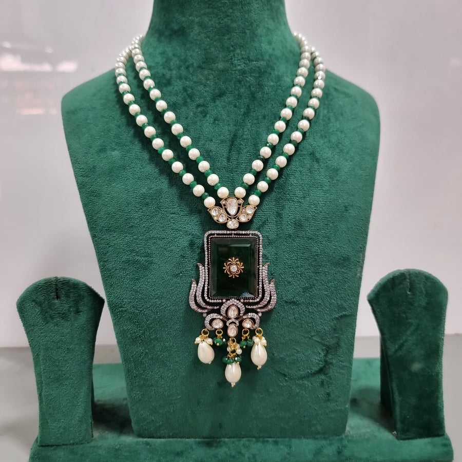 White & Green Pearl Mala, a beautiful Indian traditional jewelry set.