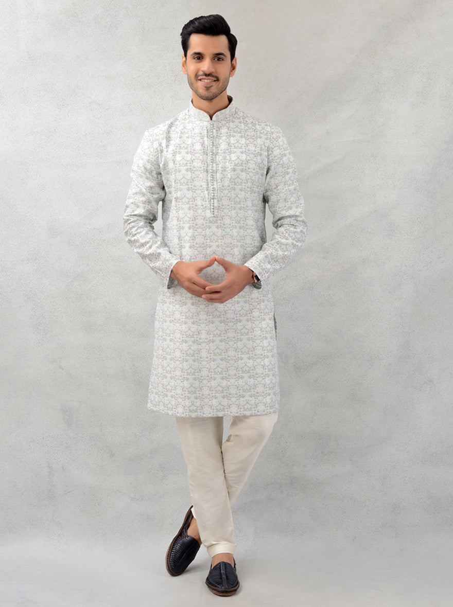 Stylish black Indo-Western kurta pajama, mandarin collar, USA men’s wear