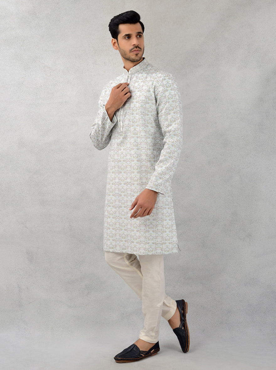 Black silk Indo-Western kurta, embroidered for USA traditional wear