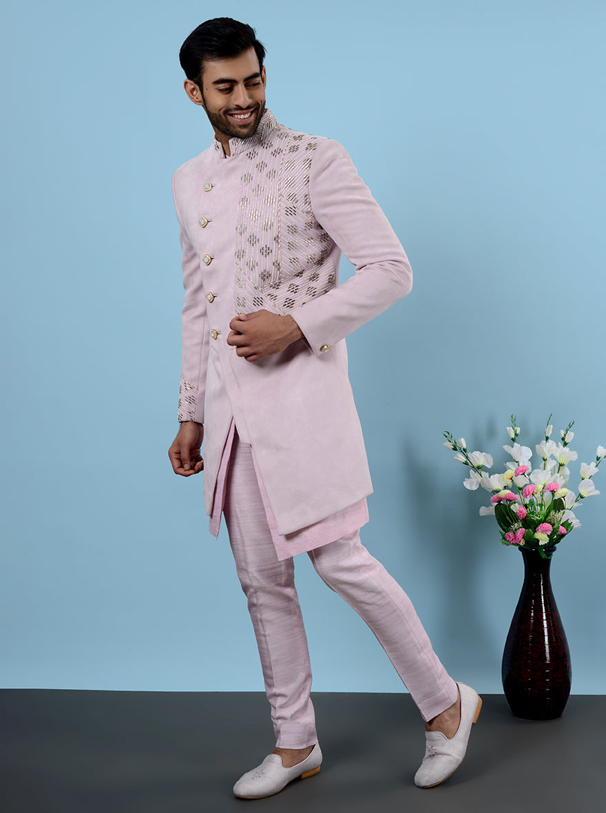 Stand out at special occasions in the USA with this pink Indowestern featuring beautiful embroidery and regular fit.