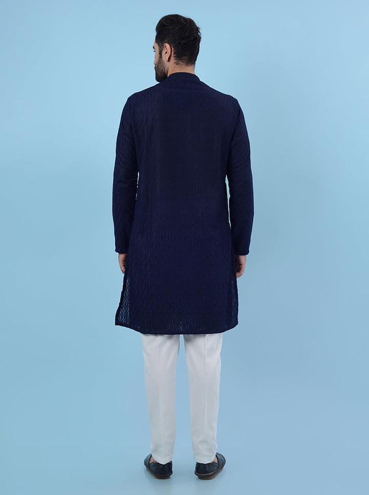 USA men's elegant navy-blue kurta pajama, ideal for festive events.