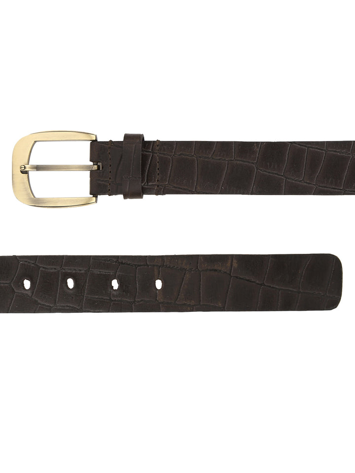 Brown Croco Pattern Embossed Belt | Genuine Leather Fashion Accessory