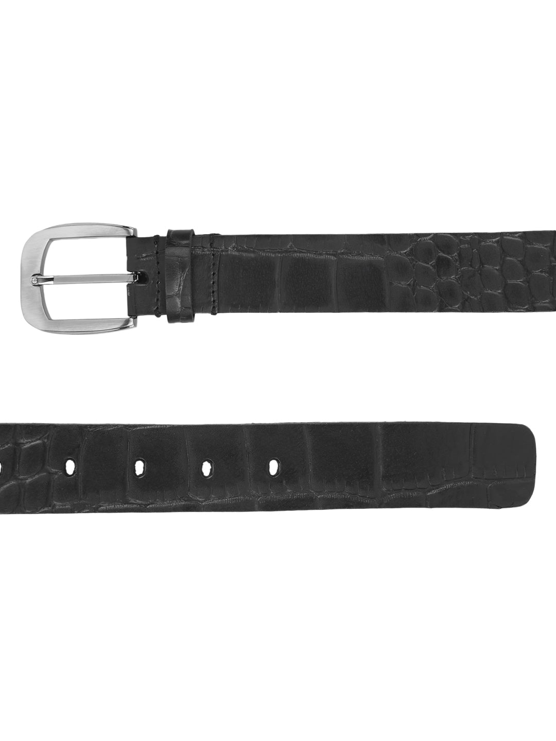 Black Croc Pattern Embossed Belt | Genuine Leather Fashion Accessory