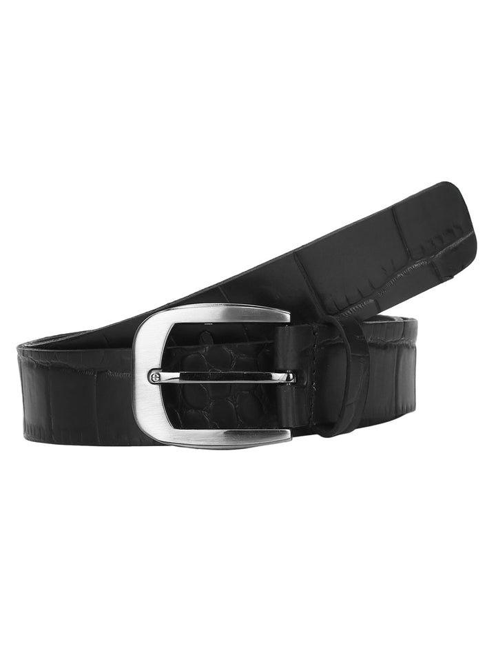 Black Croc Pattern Embossed Belt | Genuine Leather Fashion Accessory