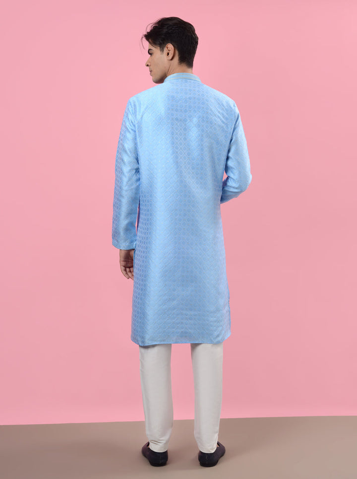 Stylish sky-blue kurta pajama for men, crafted for elegance during traditional celebrations.