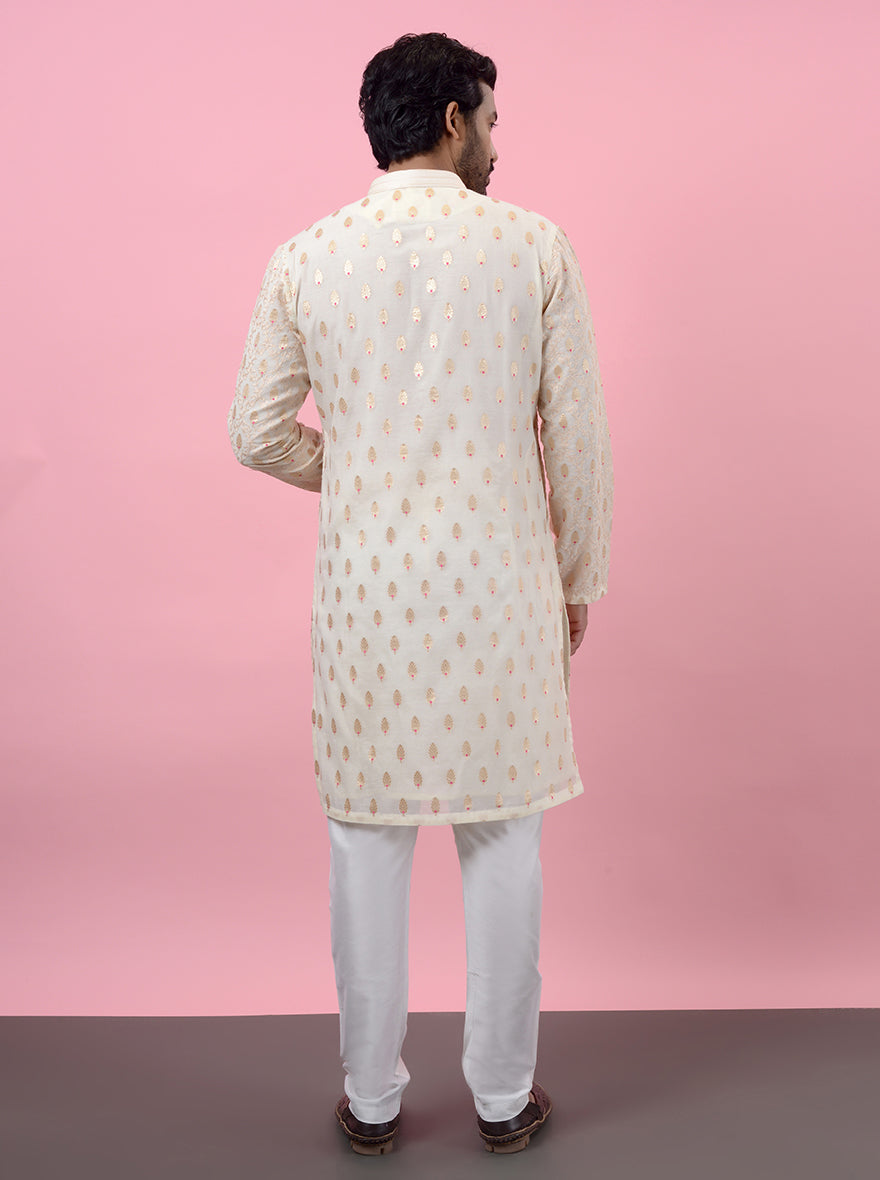 USA men’s cream kurta pajama, ideal for weddings and traditional celebrations.