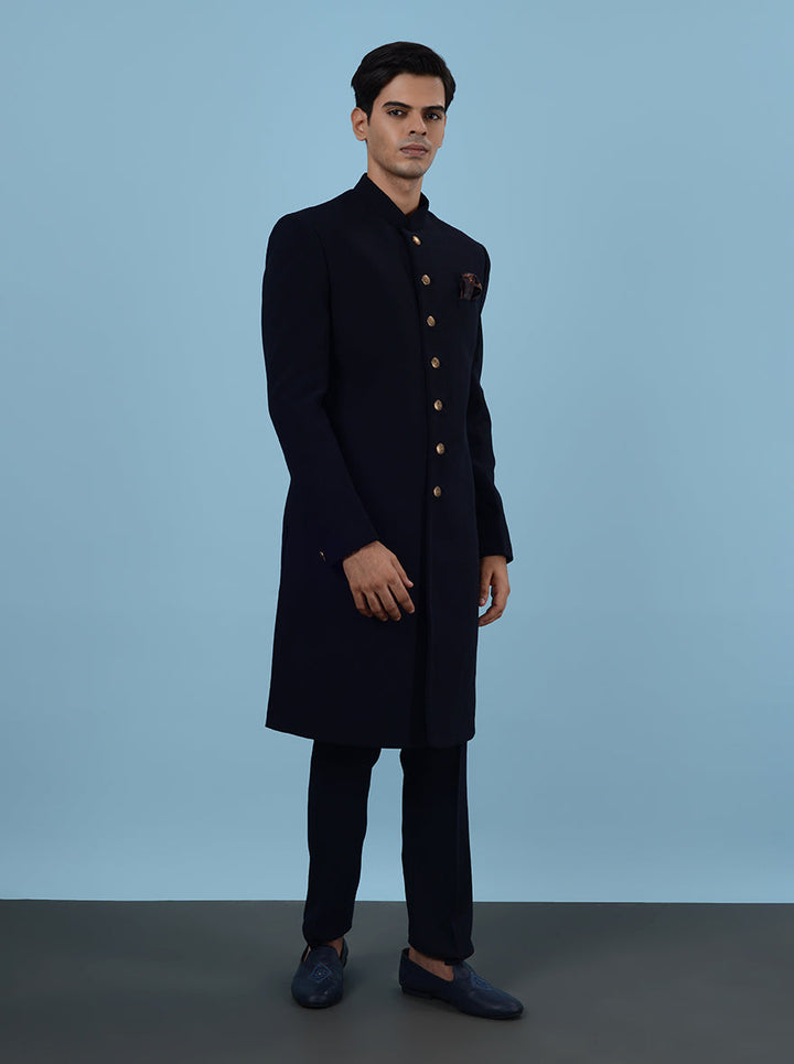 Impress your guests with this navy blue Indo Western for men, designed for weddings and celebrations in the USA.